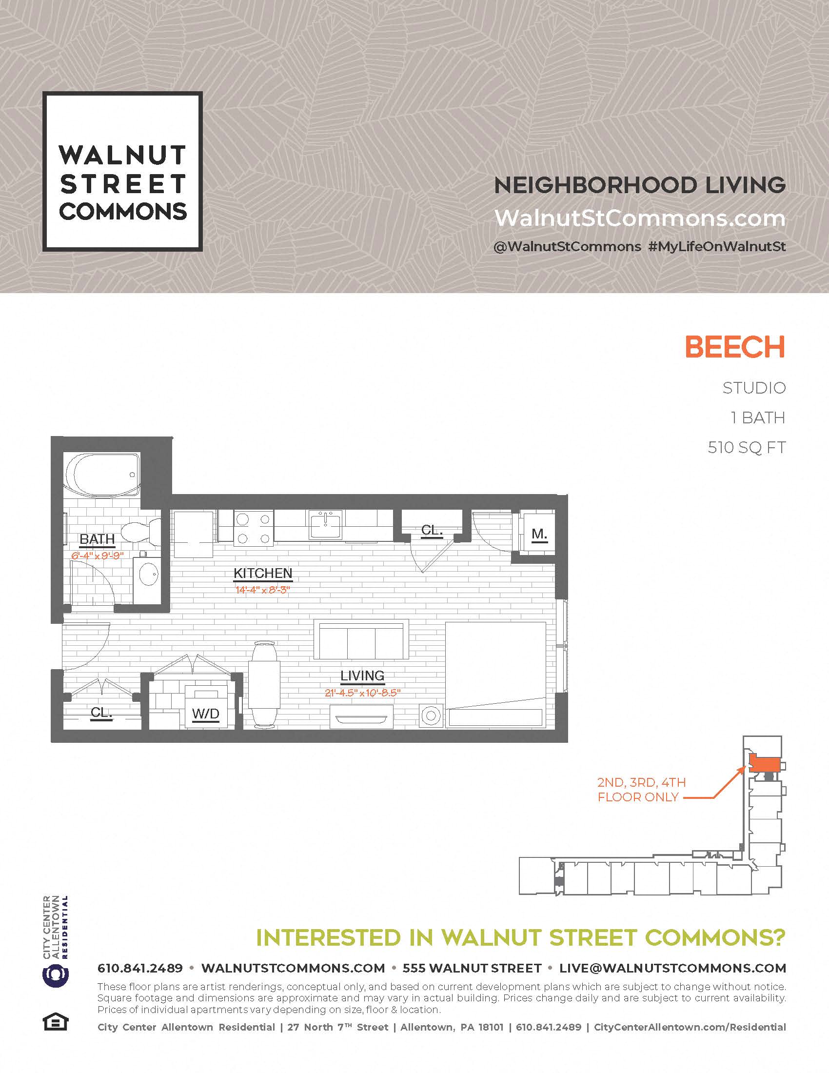 Floor plan for studio, 1 bath, 510 sqft